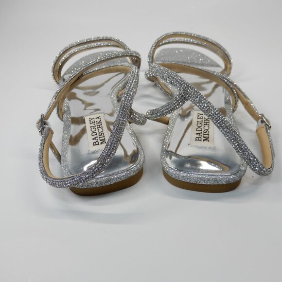 Badgley Mischka Ivie Strappy Flat Sandals Size 8 Silver Rhinestone Embellished - Picture 9 of 12